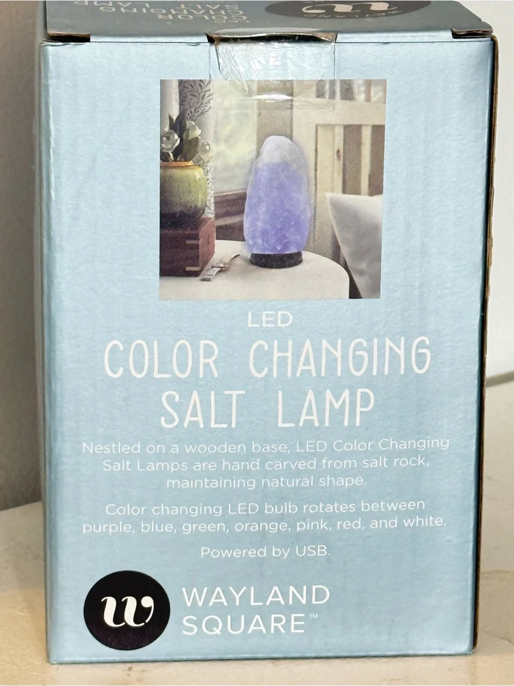 Wayland Square LED Color Changing Salt Lamp - Purple/White/Blue/Green